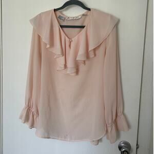 Vintage Baby Pink Sheer Ruffle Blouse